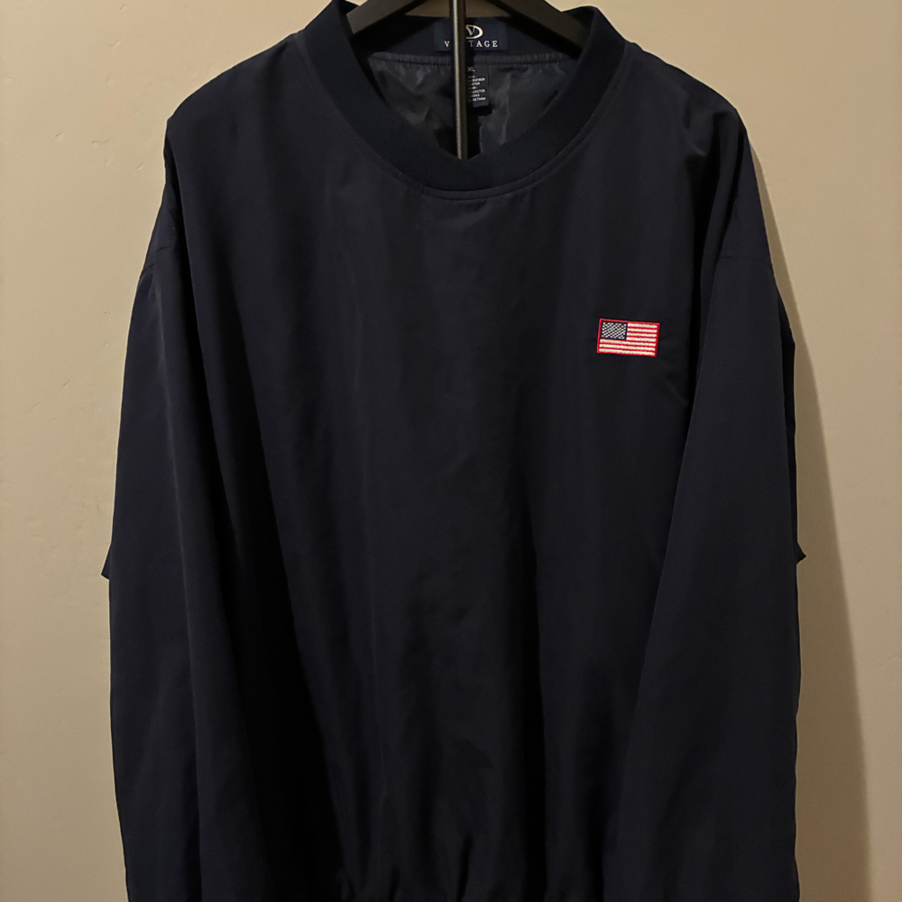 Vintage Style Vantage Navy Blue Windbreaker Pullover XL Gorpcore American Flag